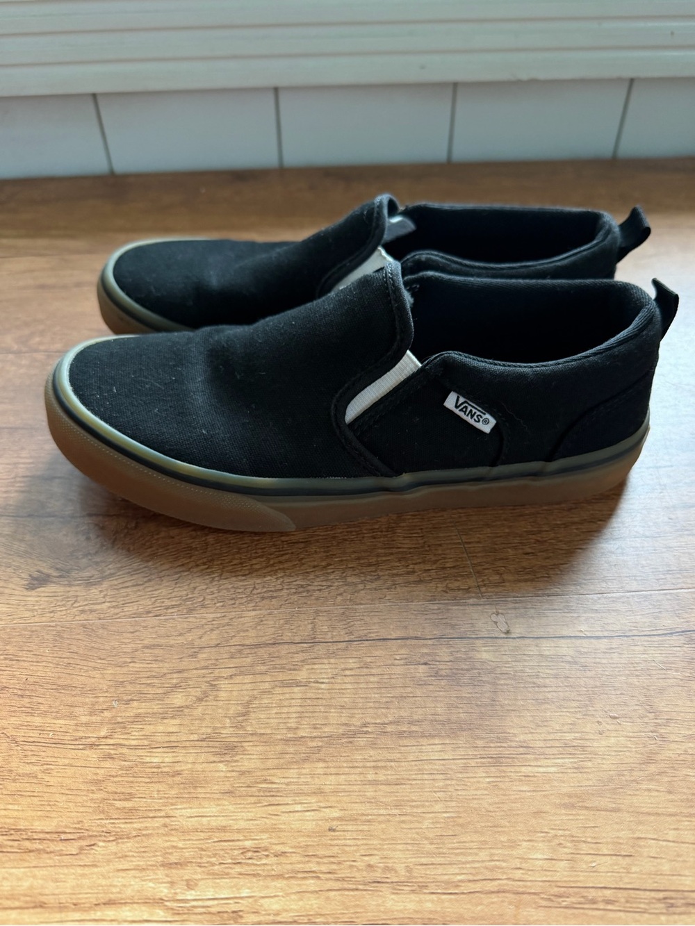 Vans Black Canvas Slip-On Loafers with Gum Sole